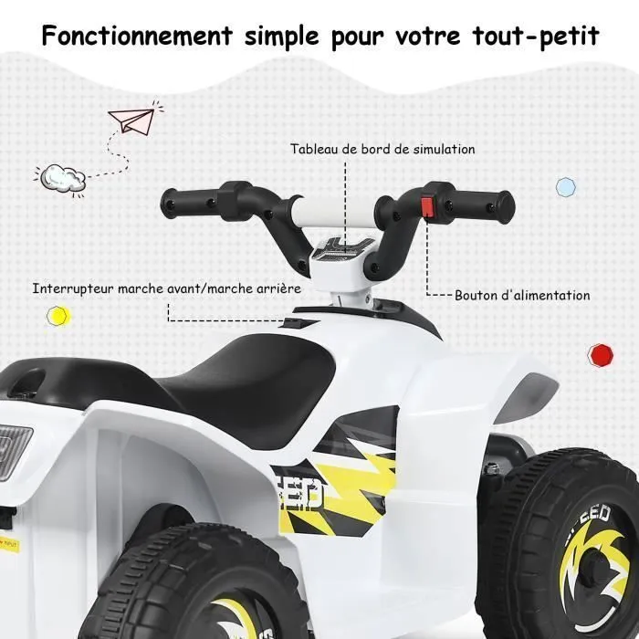 COSTWAY Quad Electrique pour Enfants 6 V 4,5 Km-H max. Voiture Buggy pour Enfants de 3Ans+ Blanc-3