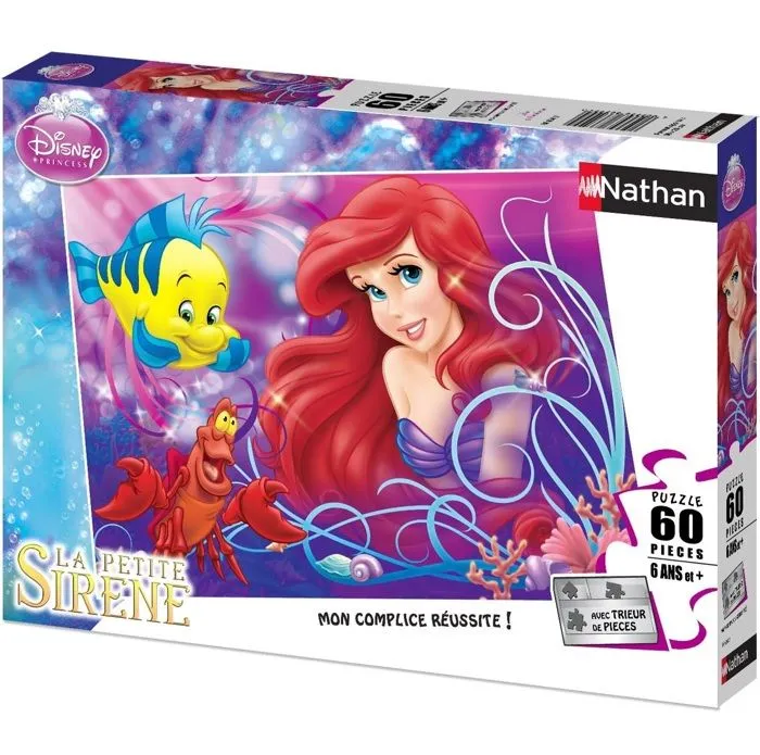 Puzzle enfant Disney Princesses - Jolie petite sirène Ariel - Nathan - 60 pièces + trieur - A partir de 6 ans-1