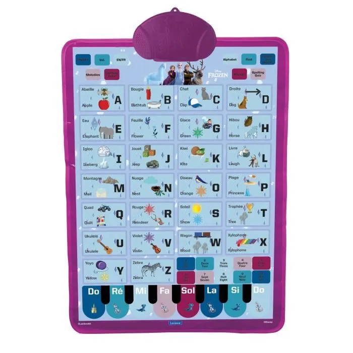 Un poster éducatif parlant bilingue FR/EN, pour apprendre l’alphabet, du vocabulaire et l’orthographe avec La Reine des Neiges !-0
