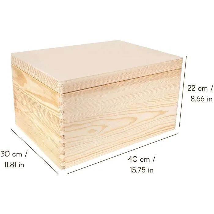 Boite de rangement en bois Creative Deco - 40 x 30 x 22 cm - Boîte à Souvenirs personnalisable-3