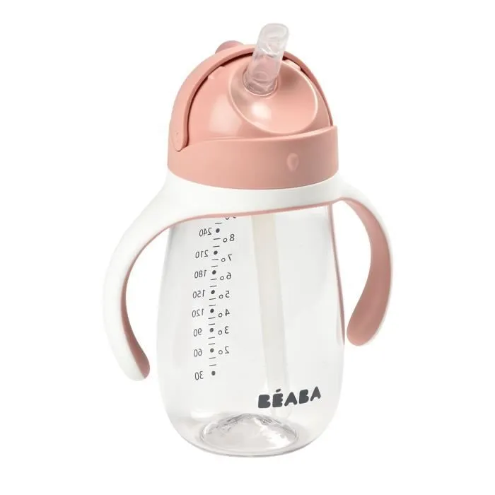 Tasse Paille Enfant 2 en 1 300 ml - BEABA - old pink - étanche et anti-fuite-1