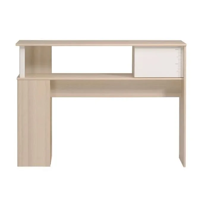 PARISOT Ensemble lit + tête de lit avec rangement - Style contemporain - Décor acacia clair et blanc - CHARLEMAGNE-4