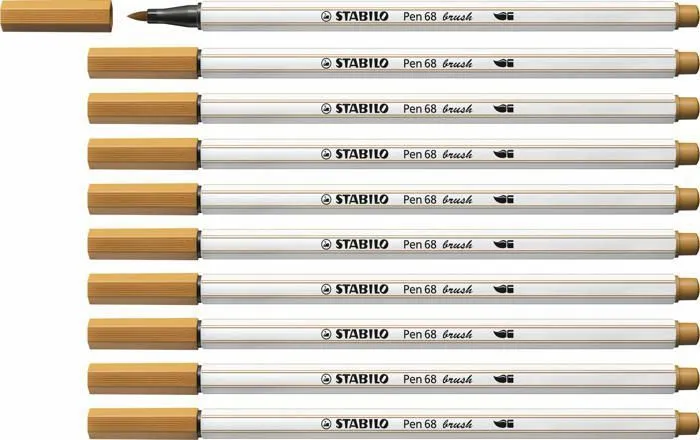 Feutres Stabilo - 568/89 - Feutre pinceau Pen 68 brush - Lot x 10 feutres dessin a pointe pinceau - Marron Clair-0