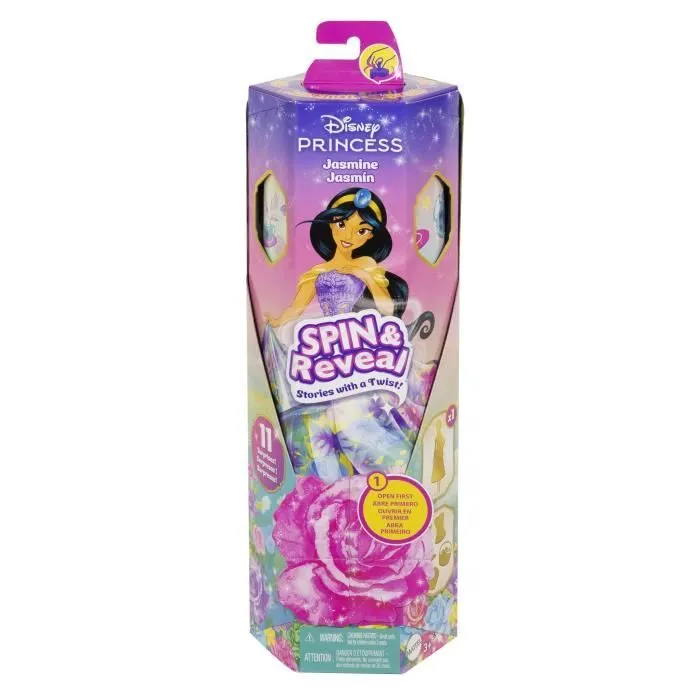 Spin & Reveal Jasmine Mattel Poupée Disney Princesses avec accessoires et 11 surprises HXC23-1