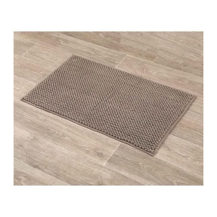 TENDANCE - Tapis de salle de bain Marron Taupe en Microfibre Boules 50 x 80 cm-1