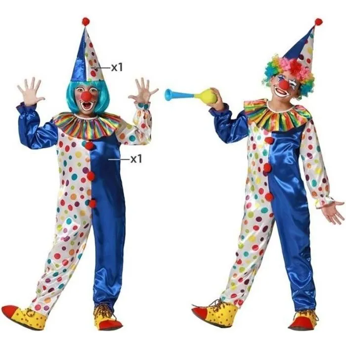 Déguisement Enfant Clown - ATOSA - Clown - Bleu - Multicouleur - Tissu satiné-0