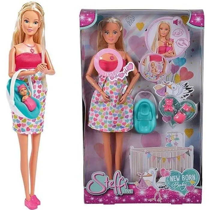 Poupée Mannequin Steffi Love - Tendre Maman - Enceinte et Interactive - Accessoires et Sons Inclus-0