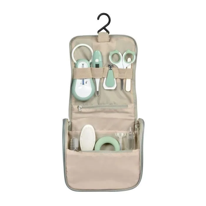 BEABA, Trousse de toilette bébé, nomade, 9 accessoires, vert sauge-1