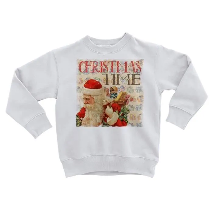Sweatshirt Enfant Pere Noel Cadeau Christmas Time Vintage Retro Santa Claus-0
