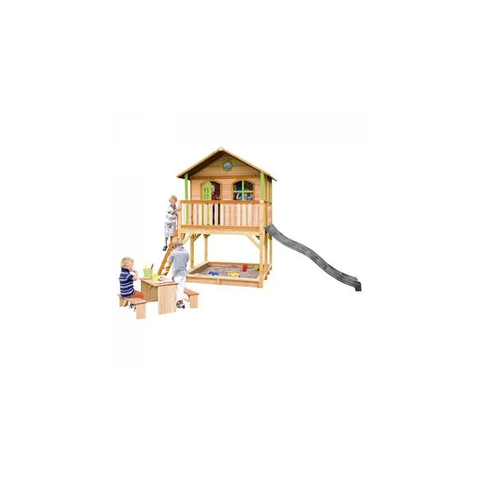 Maison Enfant AXI Marc avec Bac à Sable & Toboggan gris | Aire de Jeux pour l'extérieur en marron & vert-1