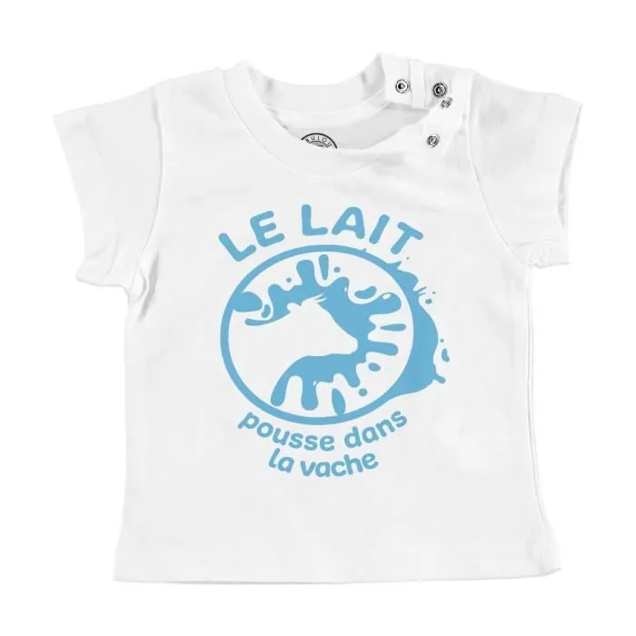 T-shirt Bébé Manche Courte Blanc Le Lait Pousse dans la Vache Enfant Animaux-0