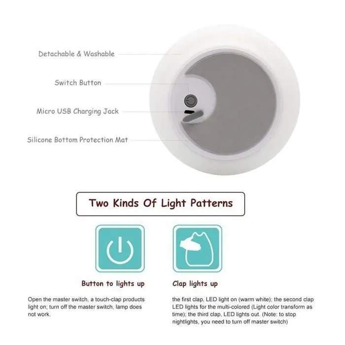 LED Veilleuse pour enfant Rechargeable 8 couleurs Lampe en Silicone Chambre d'enfant bébé souples en silicone Contrôlable par Touche-2