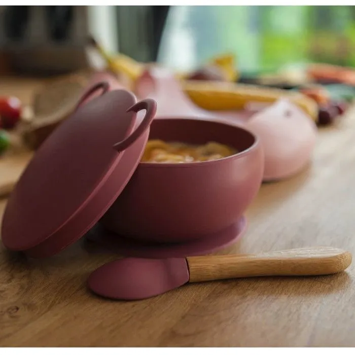 Bol bébé avec ventouse et couvercle en silicone-1