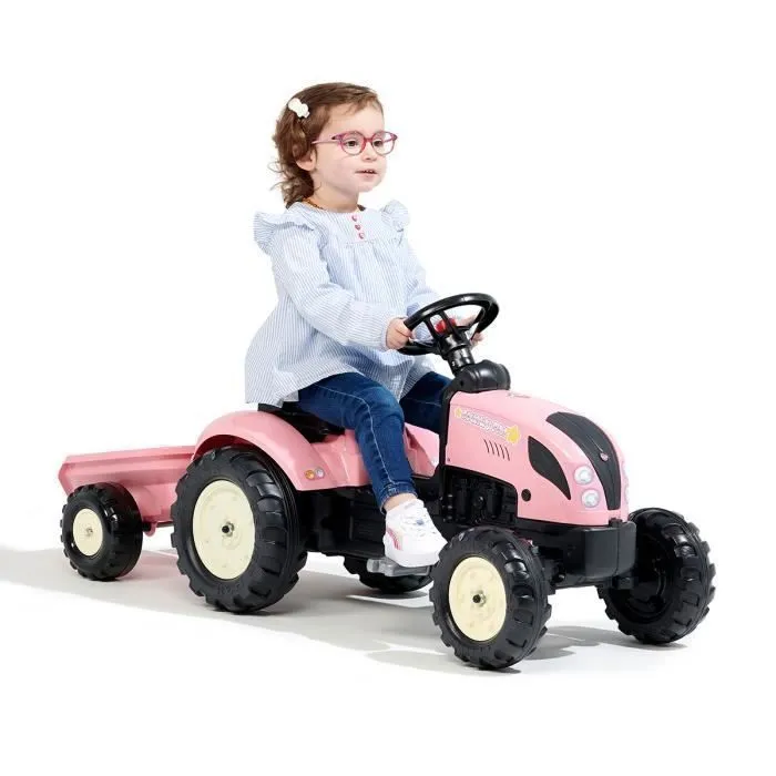 Tracteur à pédales avec remorque Country Star - FALK - Rose - Pour bébé - Garantie 2 ans-1