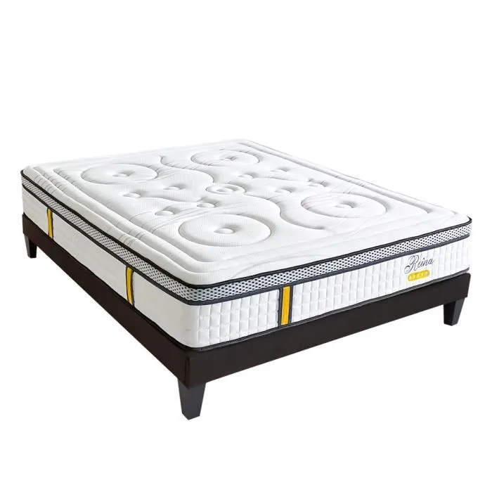 Pack Reina 2.0 140x190 cm Matelas Ressorts + Sommier Bois + Protège matelas anti punaise-0