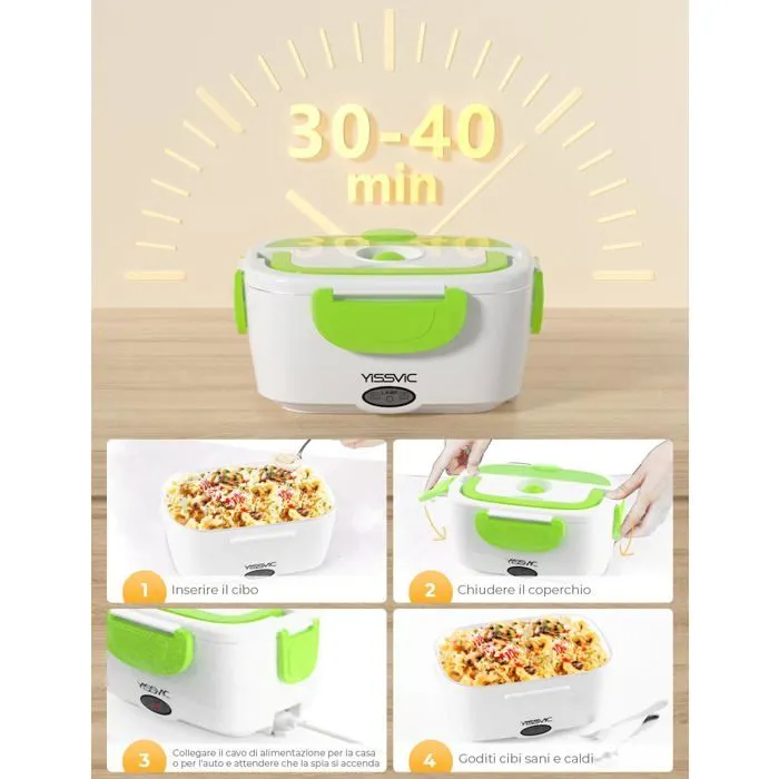 Lunch box Chauffante Électrique Inox,Boîte à Bento 1.5 L 40 W,Gamelle Chauffante 12 V 220 V-5