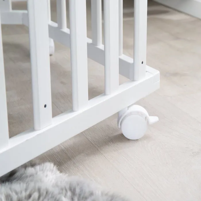 ROBA Parc Bébé Hexagonal en Bois Adam & Eule + Tapis de Parc et Roulettes avec Freins - Base Ajustable en Hauteur - Blanc-4