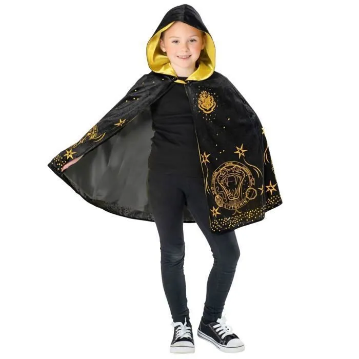 Déguisement - Harry Potter - Cape enfant luxe des 4 maisons - Velours noir - Motifs dorés - 3 ans et plus-0