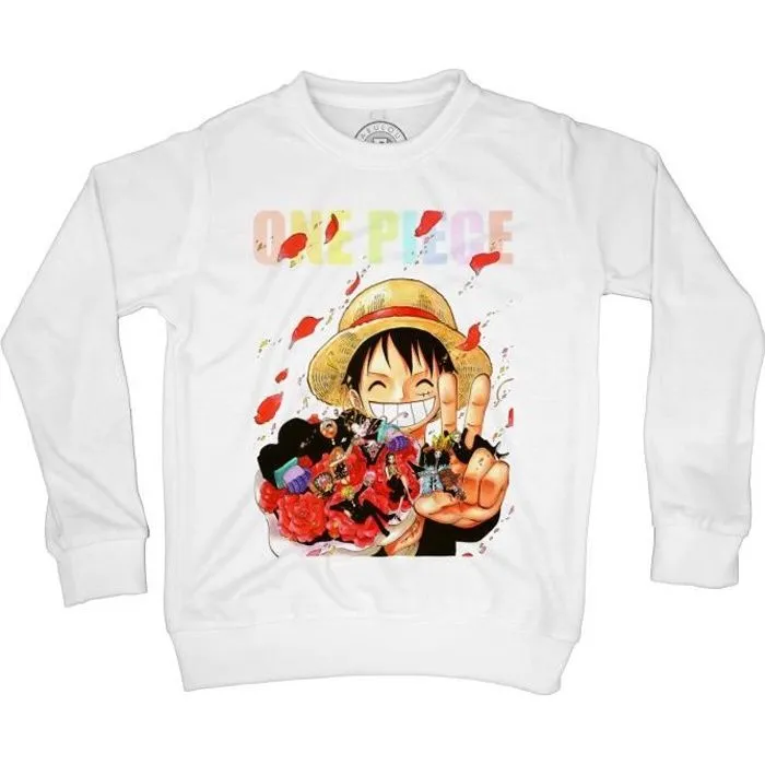 Sweat-Shirt enfant luffy chapeau de paille romantique manga one piece-0