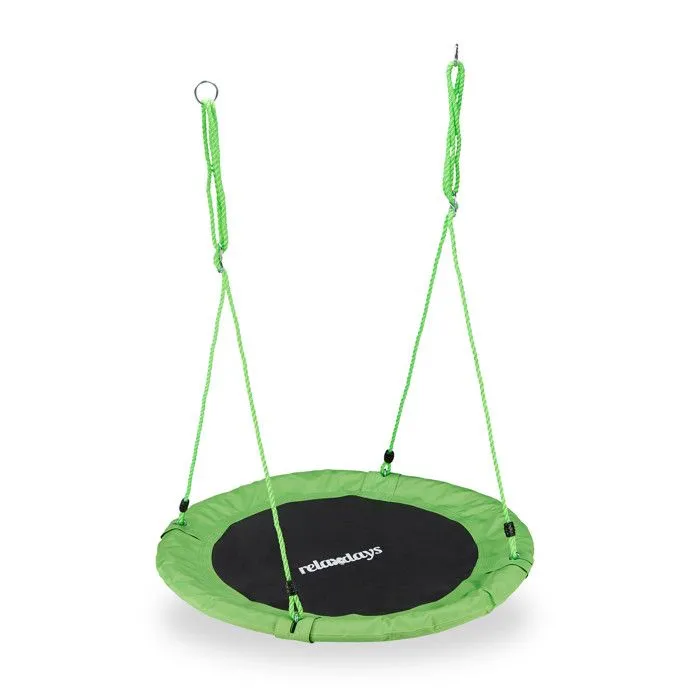 Relaxdays Balançoire nid d'oiseau rond 90 cm à suspendre enfant adulte jardin extérieur Ø 90 cm, 100 kg, vert-0