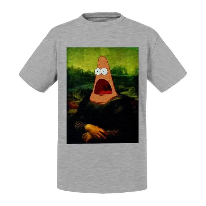 T-shirt Enfant Gris Patrick Mona Lisa Bob L Eponge Da Vinci-0