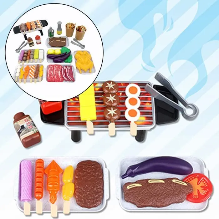 Ensemble de jeu de barbecue Jeu de simulation de nourriture Jouet de gril Ensemble de barbecue Cuisine Outils de cuisine 55 pièces-2