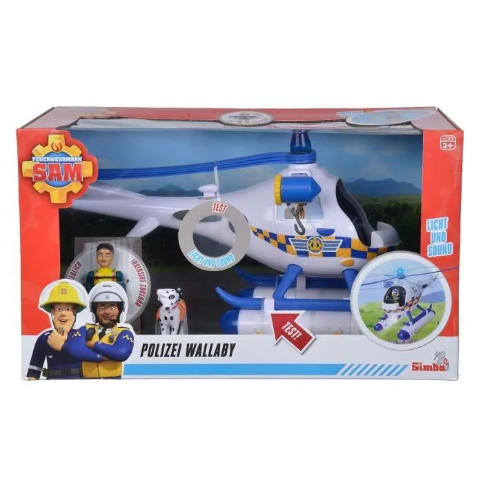 Fireman Sam Wallaby hélicoptère de police son et lumière + figurine-2