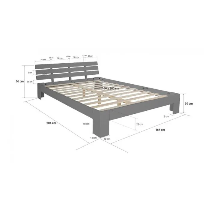Lit double lit futon en bois 160x200 lit pin gris cadre de lit bois massif - HomeStyle4U - 2038-1