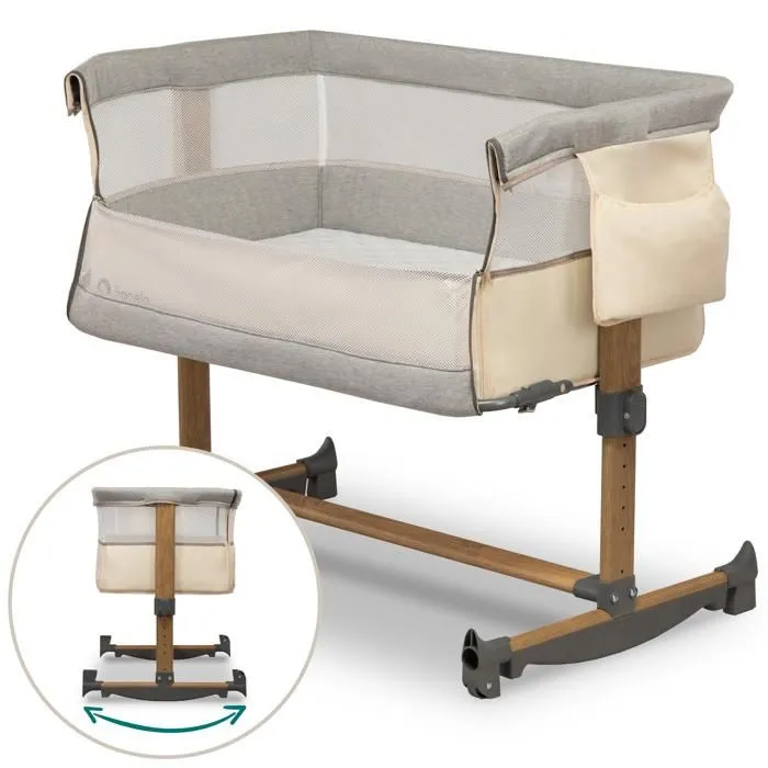 LIONELO Leonie - Lit évolutif cododo avec matelas - De 0 Kg à 9 Kg - Hauteur et inclinaison réglables - Beige-0