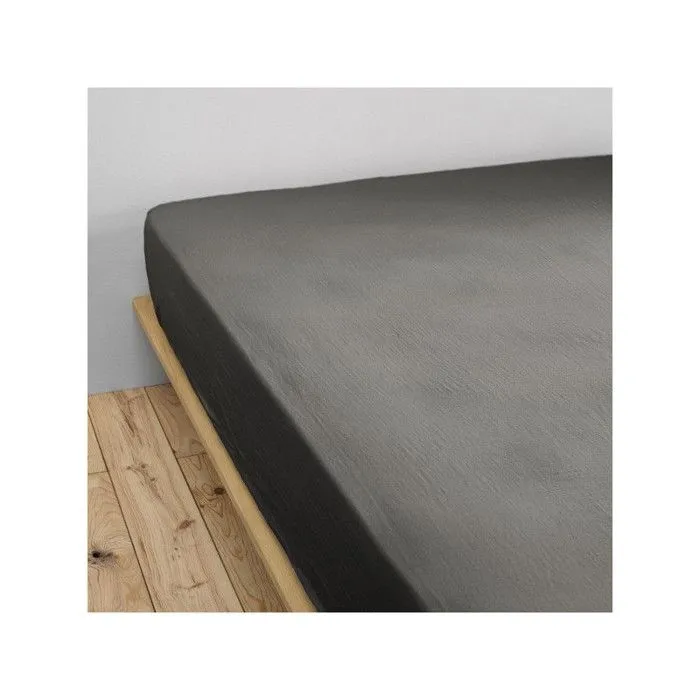 Drap housse "Gaïa" toutes dimensions "Gaze de Coton" - Gaïa Granit - 140 x 190 cm bonnet de 30 cm-0