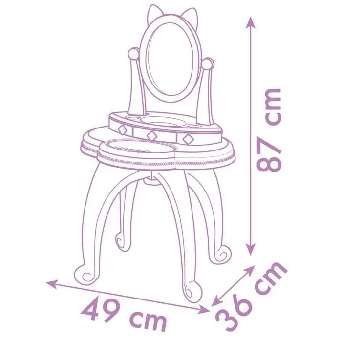 Smoby - Gabby et la Maison Magique - Coiffeuse enfant 2 en 1 - Tabouret inclus - 12 accessoires - Miroir orientable-4