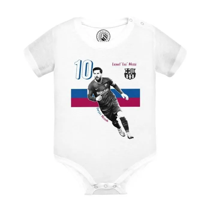 Body Bébé Manche Courte Blanc Lionel Messi Vintage Footballeur Foot Star-0