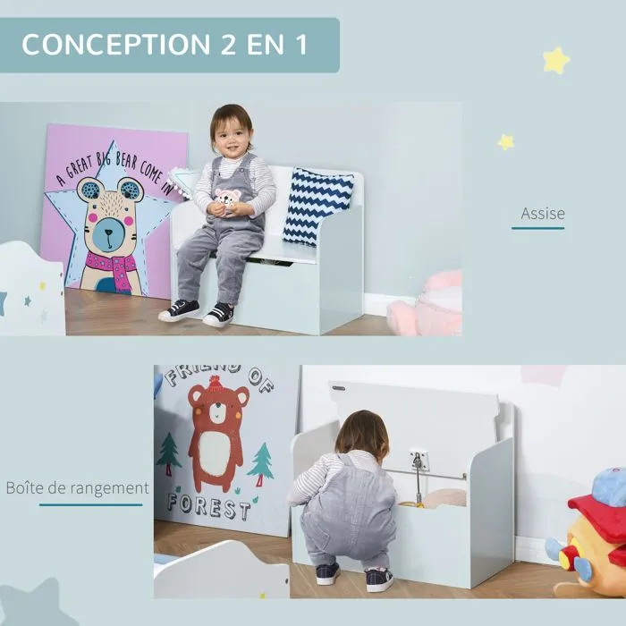 Coffre à jouets - HOMCOM - Banc de rangement en bois - Vérin pneumatique - Blanc-5