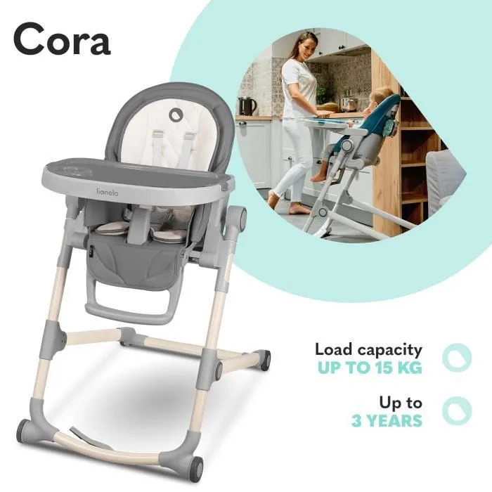 LIONELO Chaise haute bébé Cora réglable pliable - Gris-1
