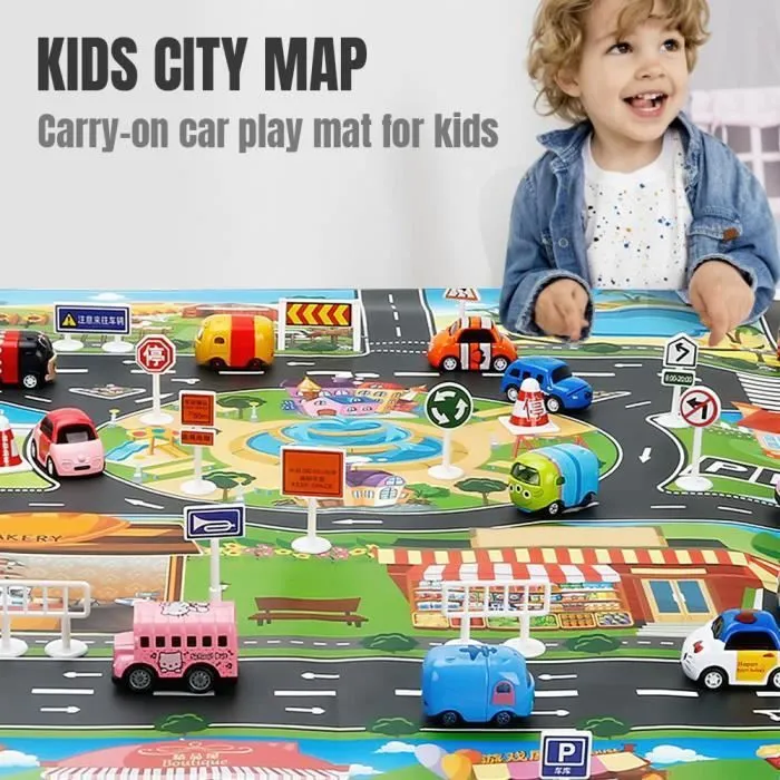 Tapis de Jeux Enfant - PRUMYA - Circuit Voiture - Antidérapant - 40 Mini Voitures - Vert-1