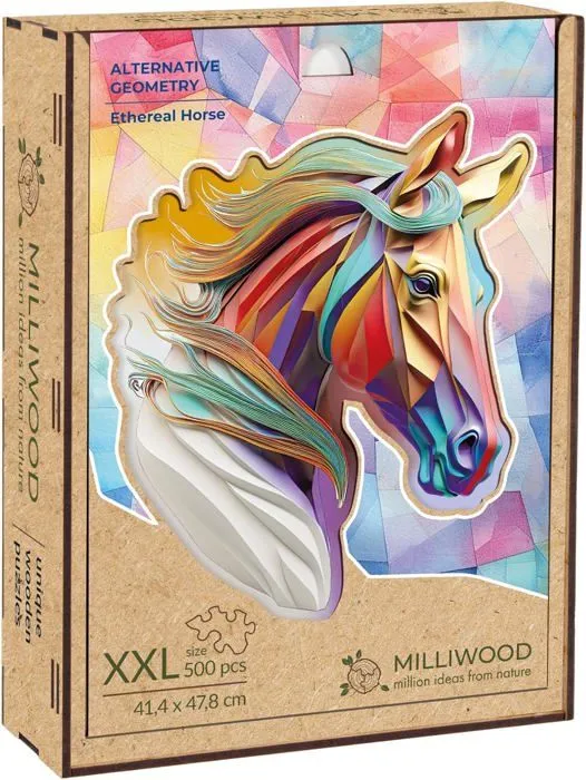 Puzzles en bois de forme irrégulière pour Toute la Famille - Ethereal horse - 41,4 x 47,8 cm - 500 Éléments - Milliwood-1