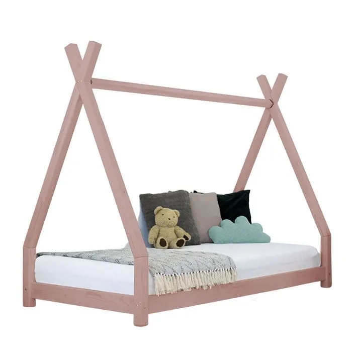 Lit tipi enfant NAKANA 80 x 180 rose pastel-0