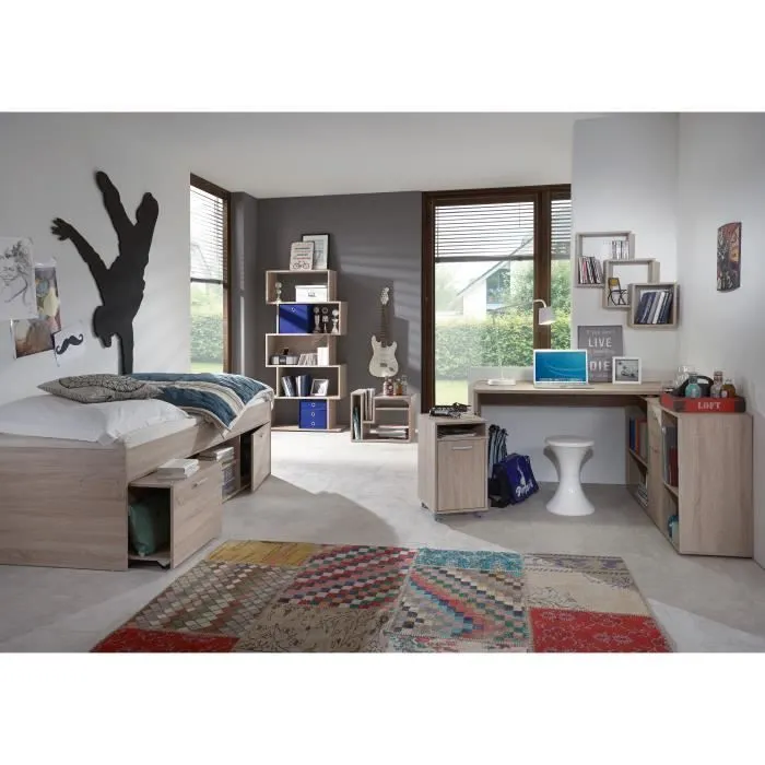 Lit banquette - FMD - Carlo - Avec tiroirs - Chêne - 90x200 cm-3