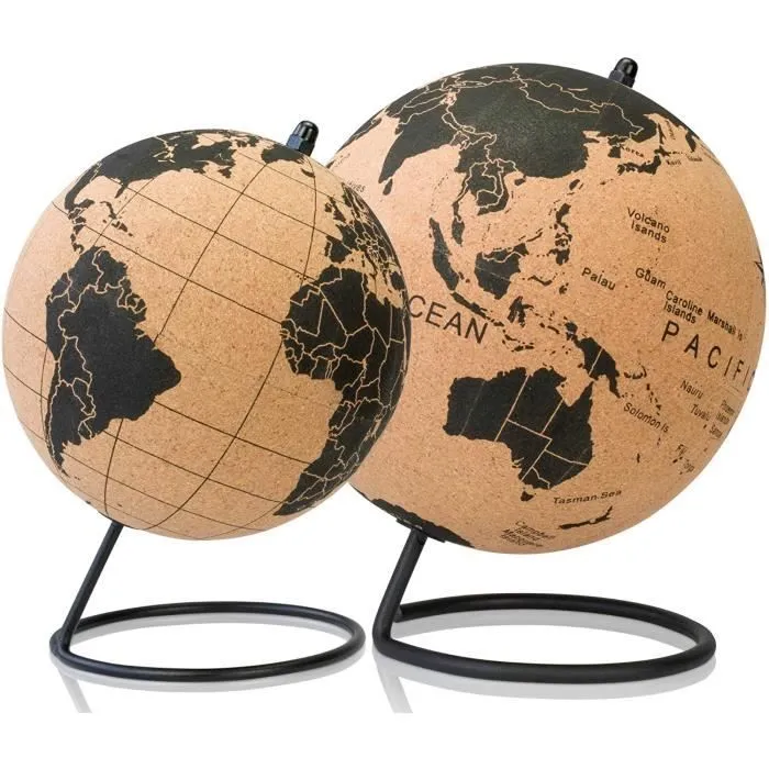 Globe terrestre en liège - Tripvea - Diamètre Ø = 23 cm - Utilisation intérieur - Couleur liège-2