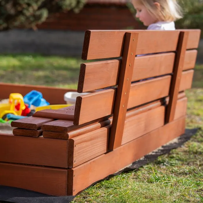 Bac à sable en bois - Springos® - 140 x 140 cm - Avec bancs - Bâche de protection incluse - Imprégnation à l'eau-2