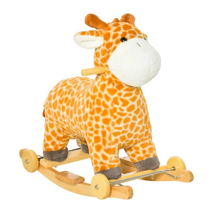HOMCOM - Cheval à Bascule - Peluche Courte - 63x38x63cm - Jaune-0