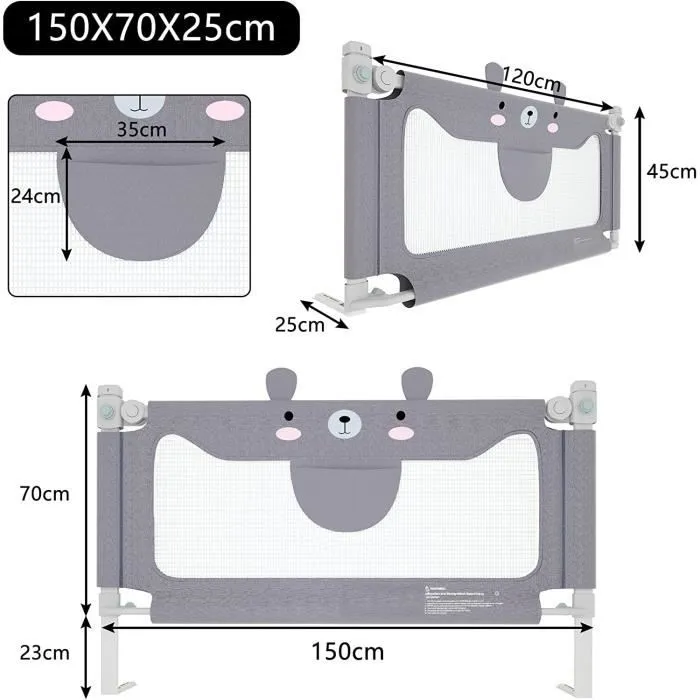 YUENFONG Barrière de lit de 150 cm - Pour lit d'enfant - Portable avec hauteur réglable - Barrière de lit pour bébé-1