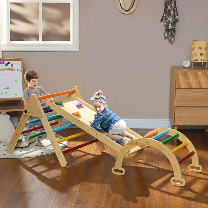 5 en 1 Triangle arche d'escalade enfants - AIYAPLAY - avec rampe d'escalade réversible, toboggan, bascule - multicolore-1