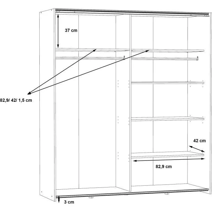 Armoire 2 portes coulissantes avec miroir - Chêne sonoma - L 170,3 x P 61,2 x H 190,5 cm - ULOS-7