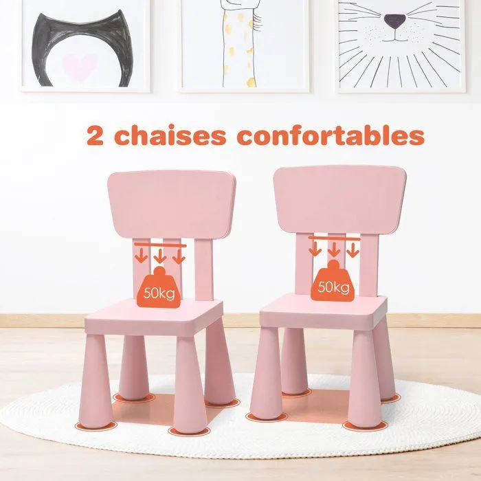 COSTWAY Table avec 2 Chaises pour Enfants 1-7 Ans, Dossier Ergonomique Hauteur Scientifique pour Manger Dessiner Écrire, Rose-5