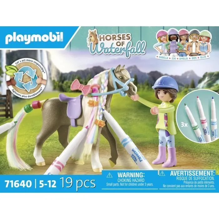 PLAYMOBIL 71640 Cavalière avec crinière de cheval à colorier, Horses of Waterfall, 19 pièces Dès 5 ans-5