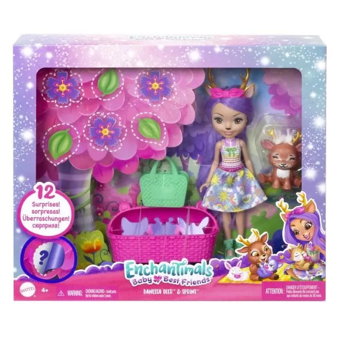 Poupée Enchantimals Meilleurs Amis des Bébés avec 4 animaux et accessoires - HLK84-3