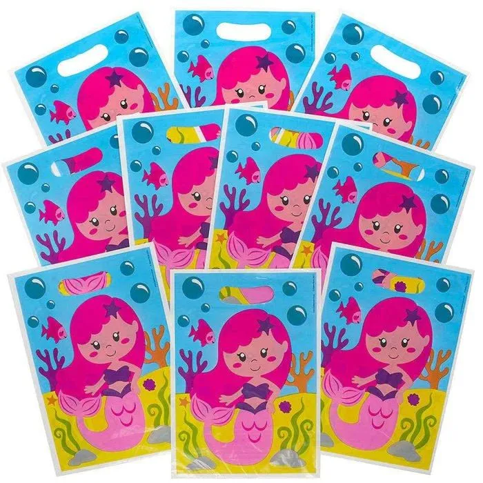 Pochette cadeau Baker ross - FC988 - Sac Anniversaire Enfant motif Sirene - Lot de 10, Decoration Anniversaire Enfant ()-1