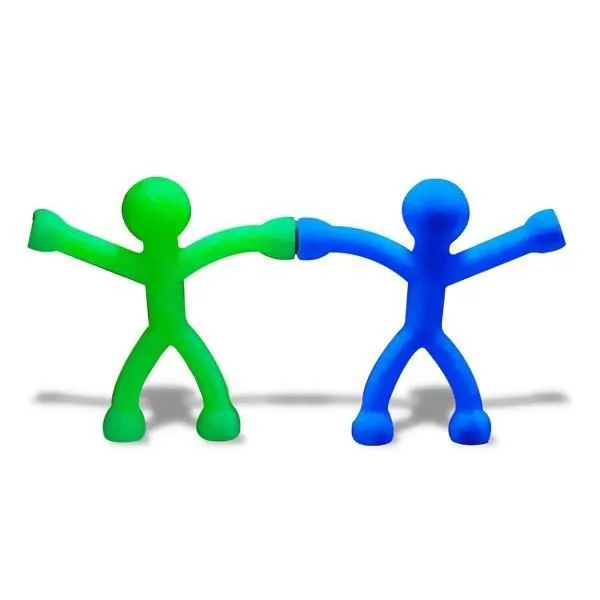 2 bonhommes flexibles aux membres aimantés violet et jaune accroche clé clef porte clef-0