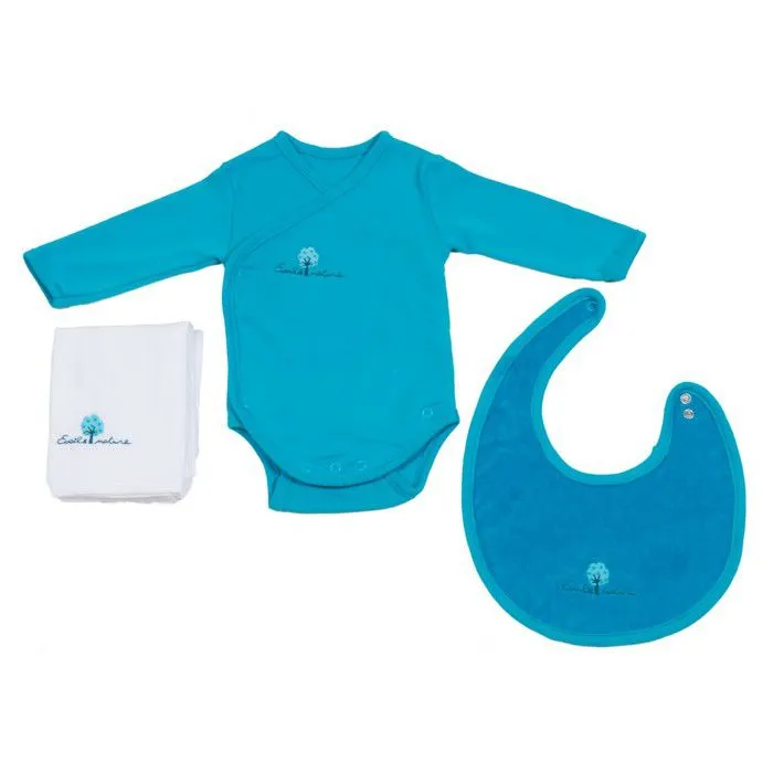 Set Body + Bavoir + Lange Coton bio Lagon - Éveil et Nature-0